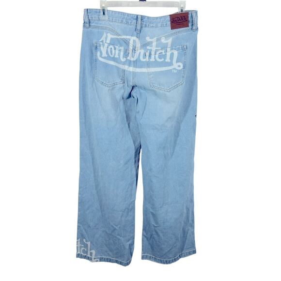 Von Dutch Patchwork Wide Leg Jeans NWOT Y2K Distressed Light Wash Size 7 - Picture 9 of 16